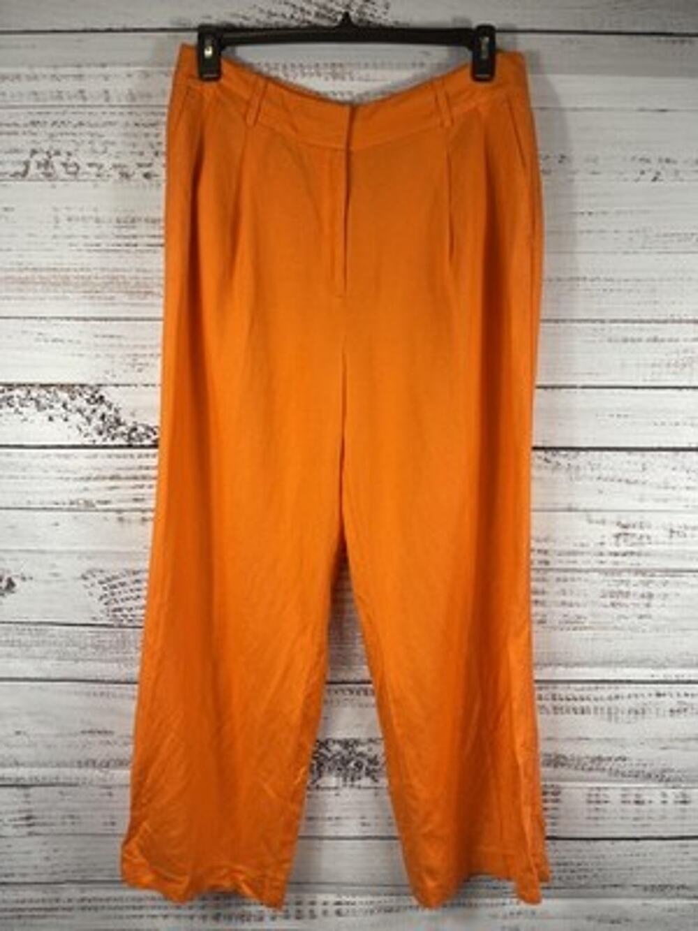 LOFT Pants Women's 12 Orange Linen Viscose Wide Leg Pleated Dress Work Summer